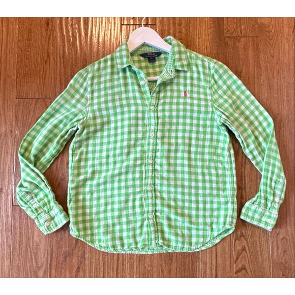 Polo Ralph Lauren green gingham button down girls 16 - Picture 2 of 9